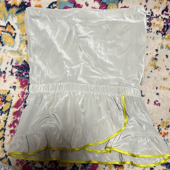 FOLEY Silk Gray Silver & Yellow Green Ruffle Tube Top Size Medium NWT $246 - Picture 6 of 7